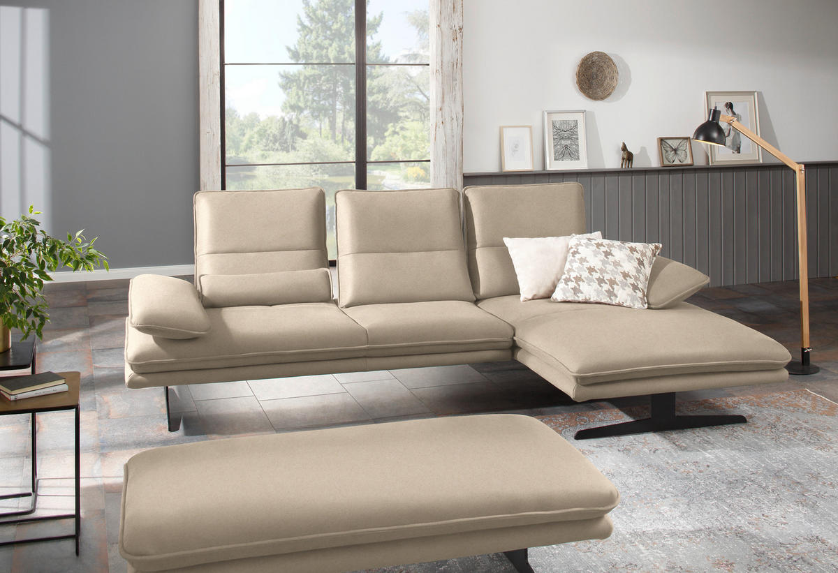 ECKSOFA in Mikrofaser Beige  - Beige/Schwarz, Design, Textil/Metall (291/164cm) - Chilliano