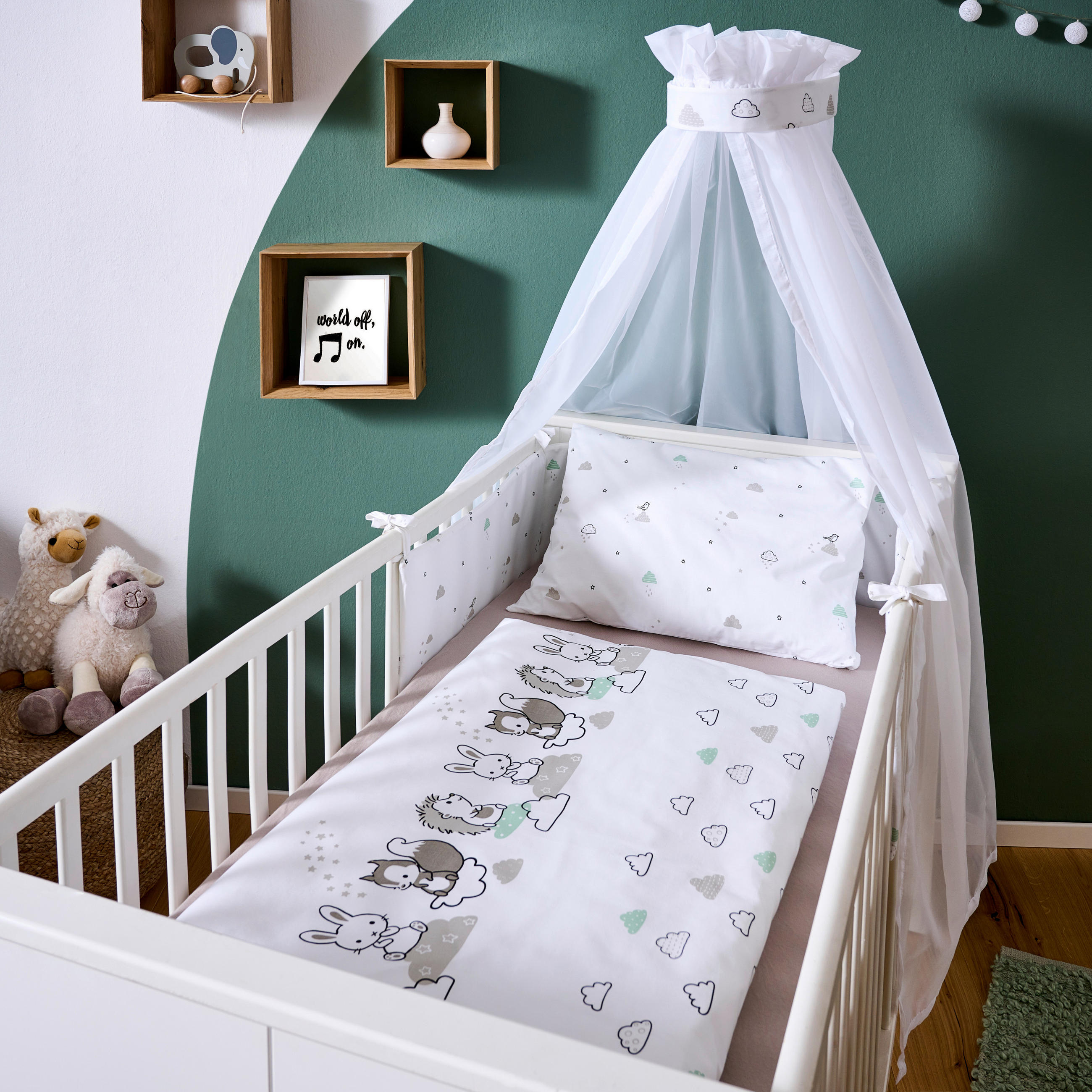 SET ZA DJEČJI KREVETIĆ 100/135 cm Modern Clouds - bijela/siva, Trend, tekstil (100/135cm) - Patinio
