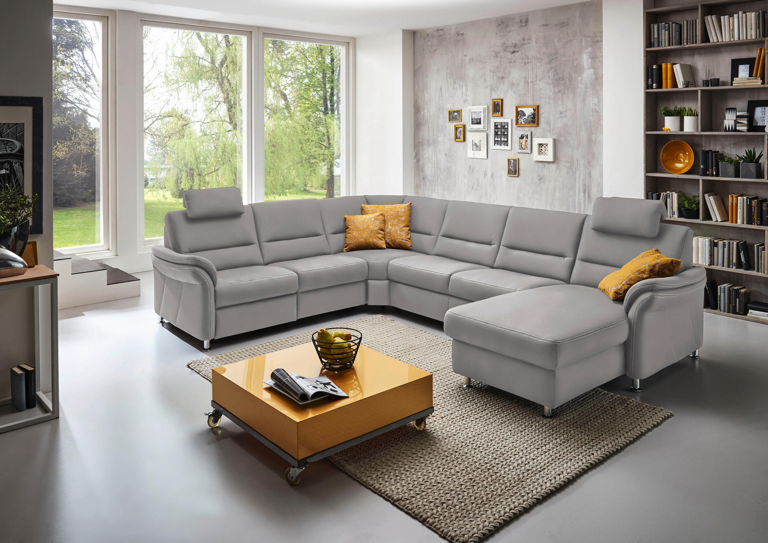 WOHNLANDSCHAFT in Mikrofaser Ecru  - Ecru/Alufarben, Konventionell, Textil/Metall (262/335/173cm) - Beldomo System
