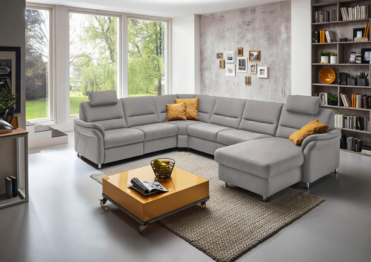 WOHNLANDSCHAFT in Mikrofaser Ecru  - Ecru/Alufarben, Konventionell, Textil/Metall (262/335/173cm) - Beldomo System