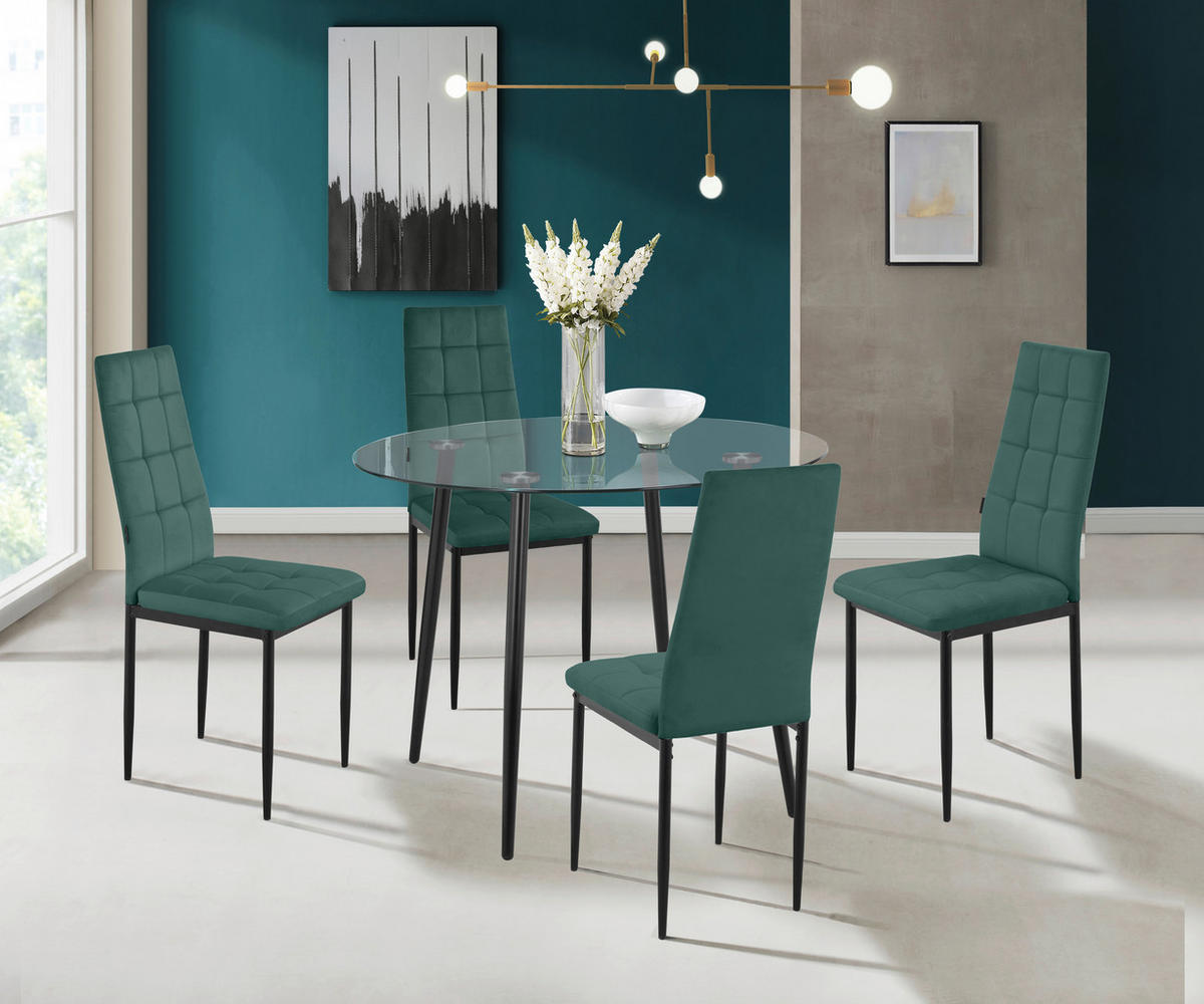 STUHL-SET Velours Dunkelgrün  - Dunkelgrün/Schwarz, Design, Textil/Metall (42/98/53cm) - MID.YOU