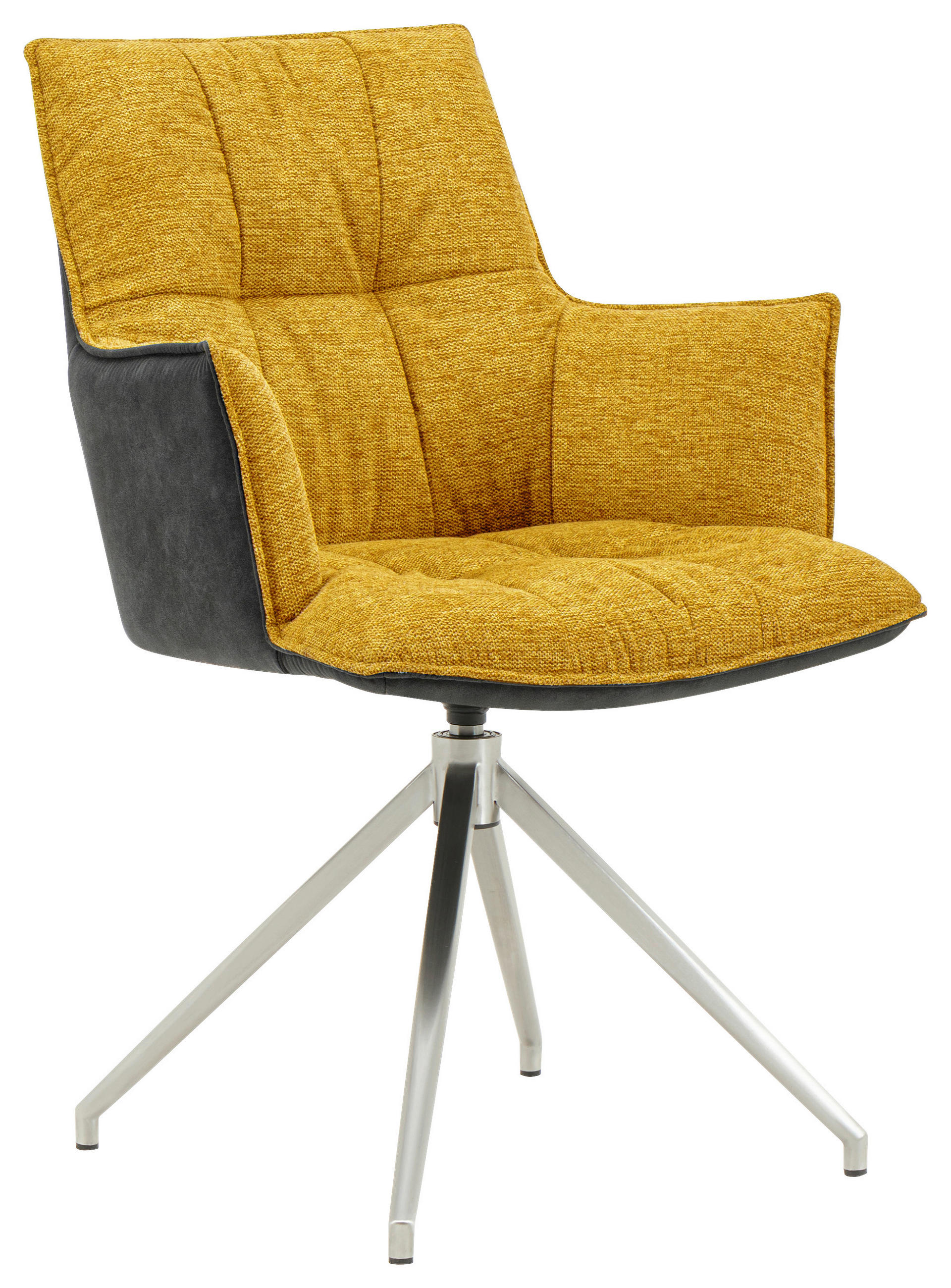 ARMLEHNSTUHL  in Edelstahl Mikrofaser, Leinenoptik  - Edelstahlfarben/Gelb, Design, Textil/Metall (59/89,5/63cm) - Novel