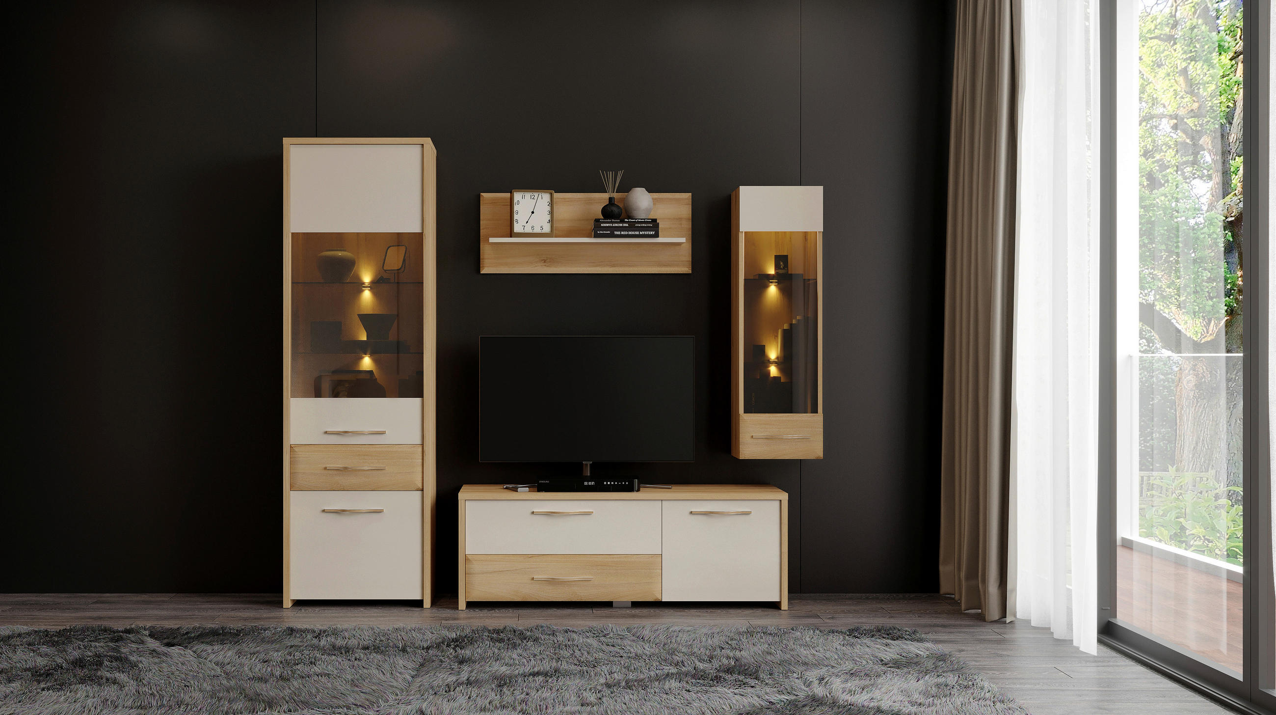 TV-ELEMENT bež  - bež, Design, kovina/leseni material (219/48/46cm) - Hom`in