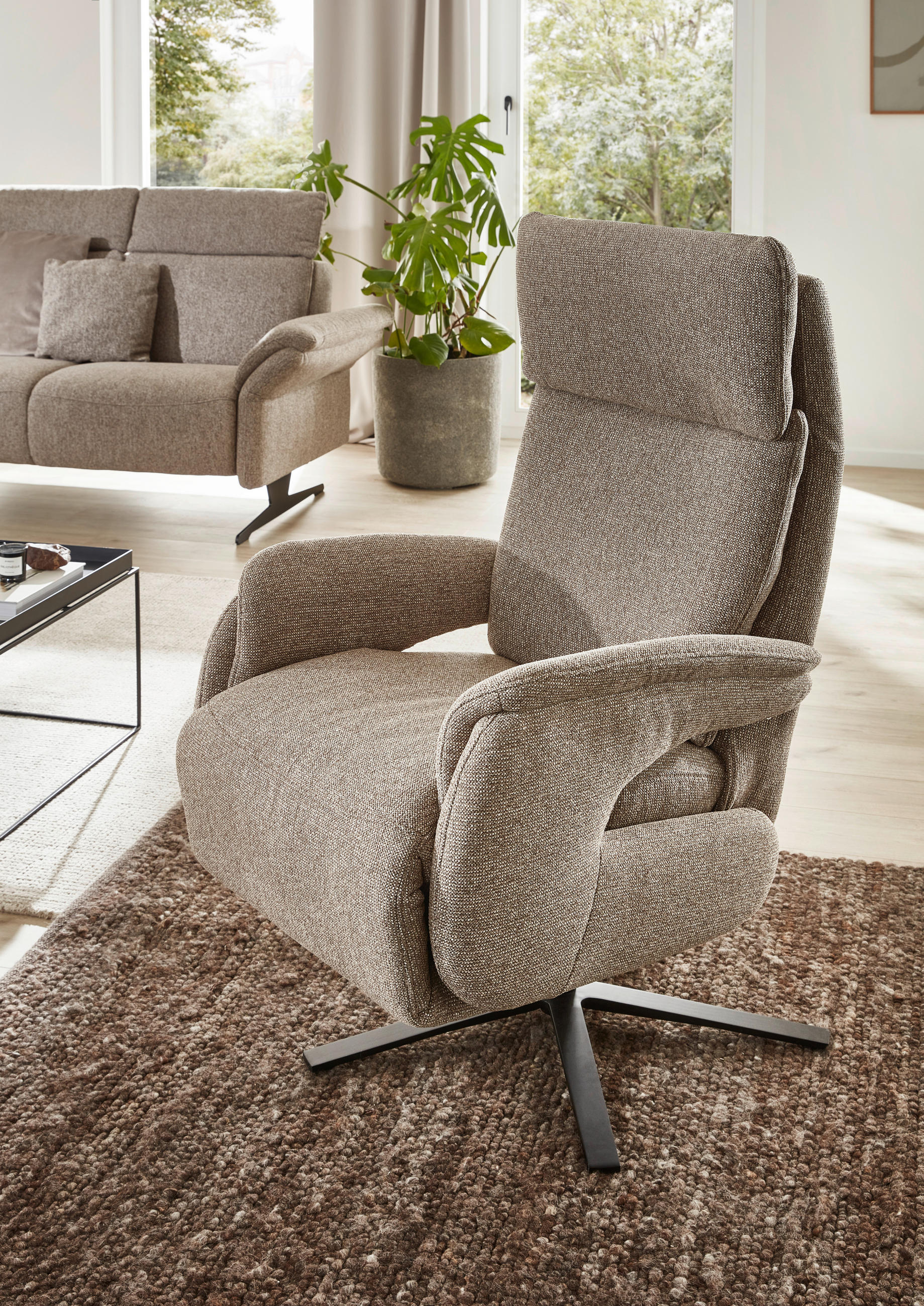 RELAXSESSEL Chenille Relaxfunktion, Rücken echt    - Graubraun/Schwarz, KONVENTIONELL, Textil/Metall (70/117/85cm) - Dieter Knoll