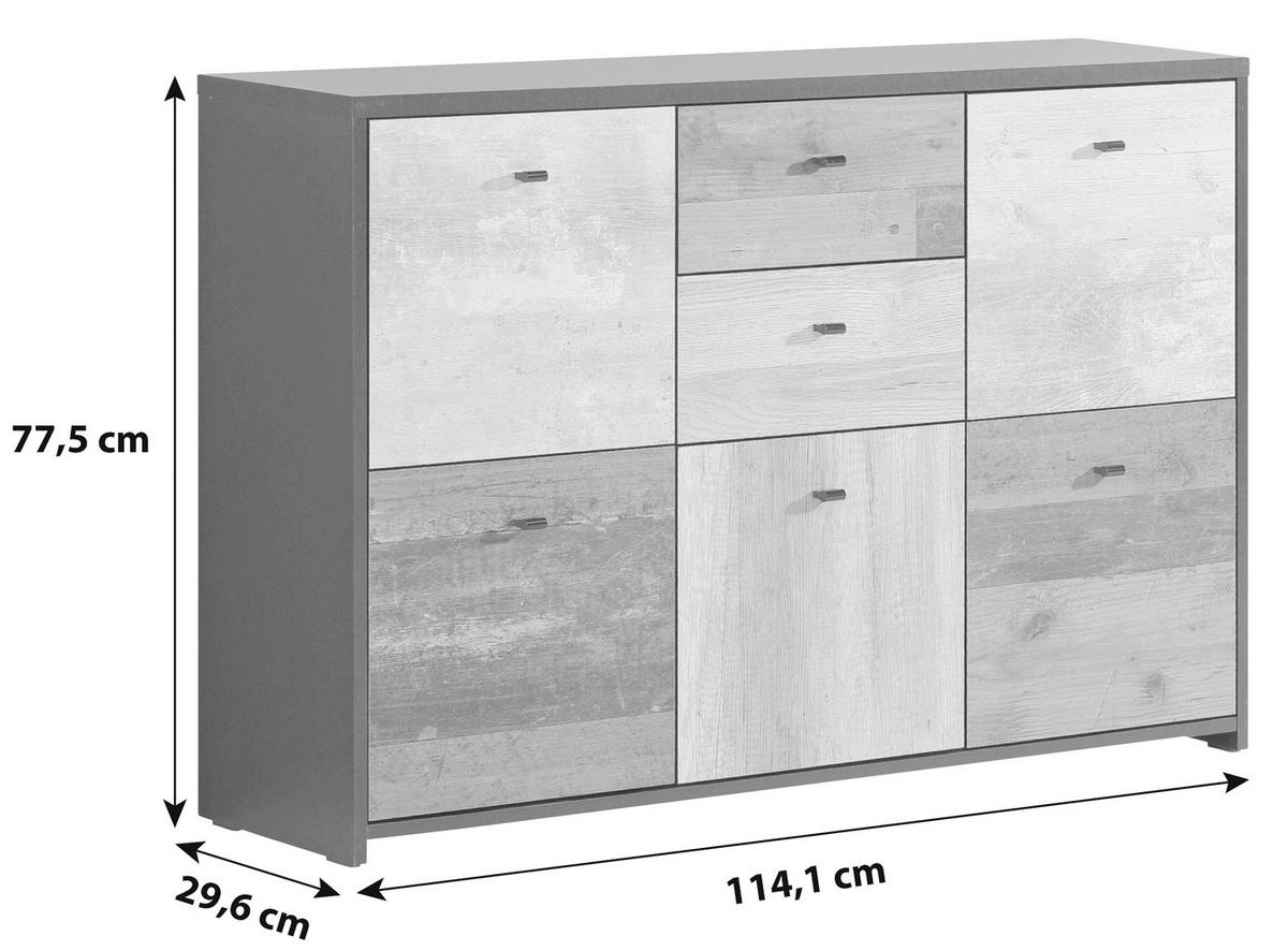 KOMODA   114,1/77,5/29,6 cm   crna, boje hrasta, boje pinije  - boje hrasta/boje pinije, Moderno, drvni materijal/metal (114,1/77,5/29,6cm) - Carryhome