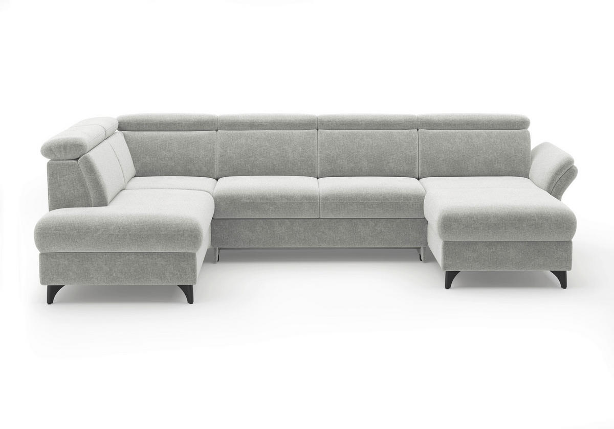 WOHNLANDSCHAFT Flachgewebe Hellgrau  - Hellgrau/Schwarz, Konventionell, Textil/Metall (193/321/166cm) - Sit & More