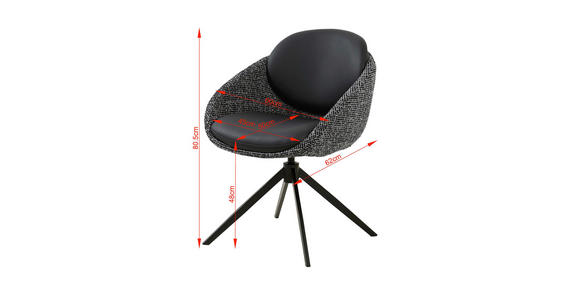 ARMLEHNSTUHL in Eisen Leinenoptik Echtleder pigmentiert - Schwarz, Design, Leder/Textil (60/80,5/62cm) - Novel