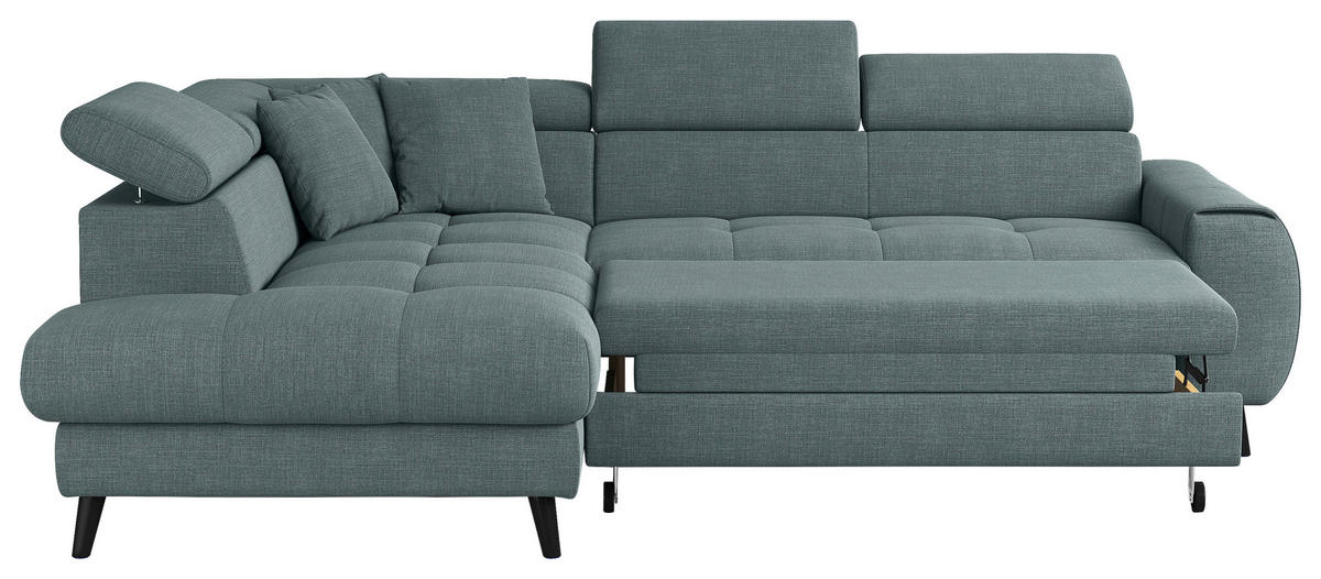 ECKSOFA in Flachgewebe Blau  - Blau/Schwarz, Design, Textil/Metall (195/246cm) - Livetastic