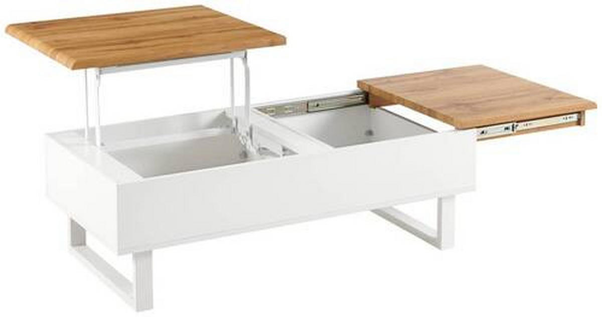 COUCHTISCH in Metall, Holzwerkstoff 120/60/40-65 cm  - Weiss/Eichefarben, Design, Holzwerkstoff/Metall (120/60/40-65cm) - Livetastic