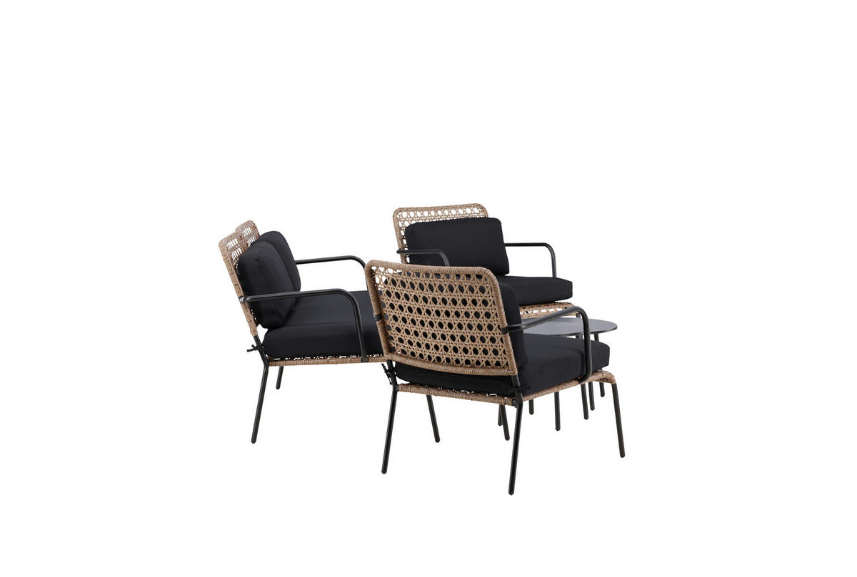 LOUNGEGARNITUR   Rattan Stahl  - Dunkelgrau/Schwarz, KONVENTIONELL, Naturmaterialien/Holz - Gardenson