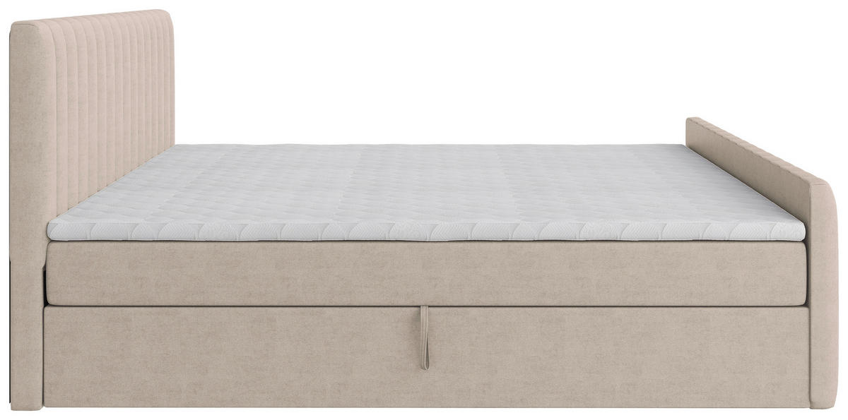 BOXBETT 160/200 cm,  in Creme, gepolstertes Kopfteil, Bettkasten, Topper, Matratzen, H3 + H3 = fest  - Creme/Schwarz, Basics, Kunststoff/Textil (160/200cm) - Chameo