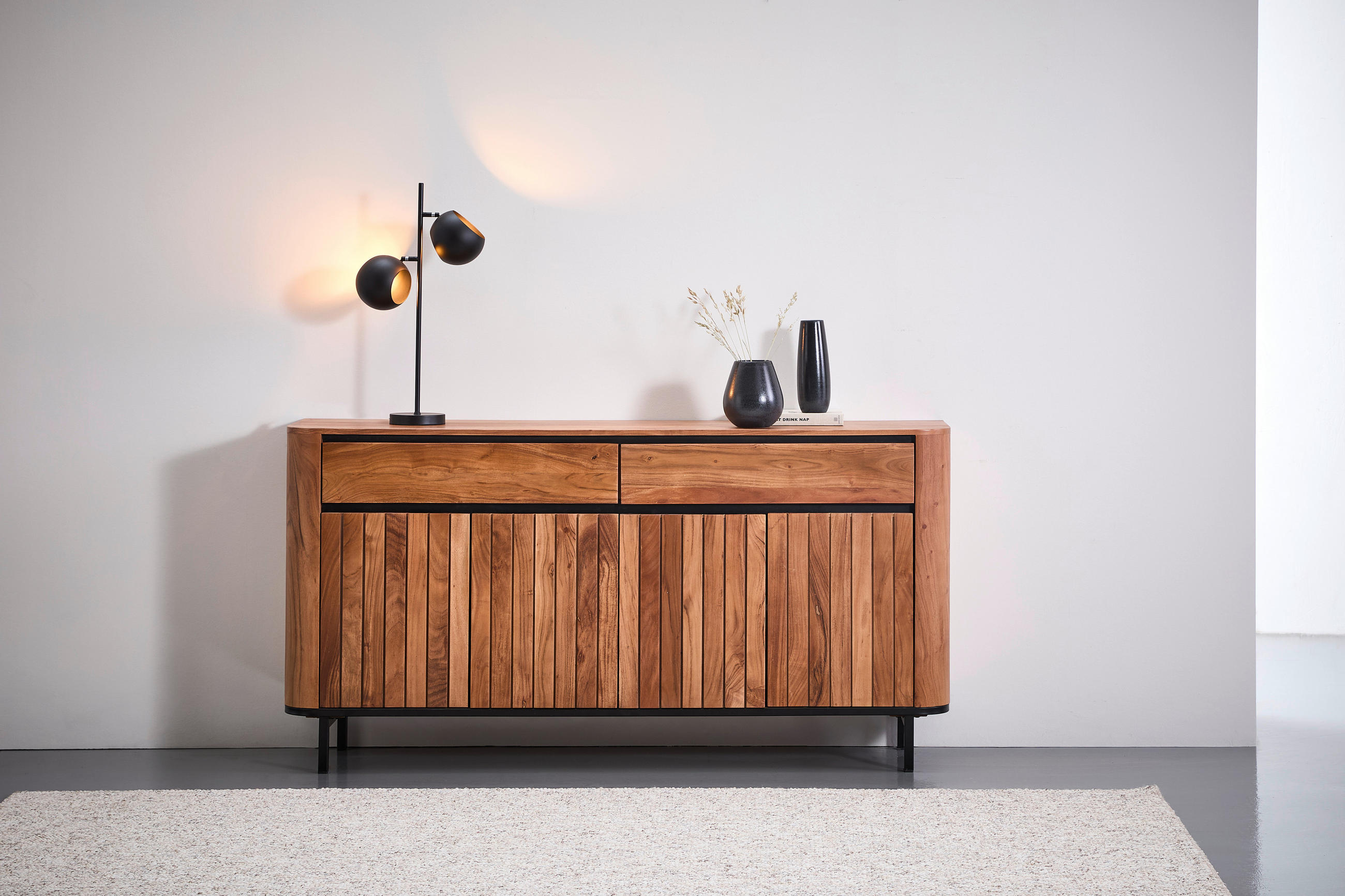 SIDEBOARD Nara  in 180/90/42 cm  - Schwarz/Naturfarben, KONVENTIONELL, Holz/Metall (180/90/42cm) - Livetastic