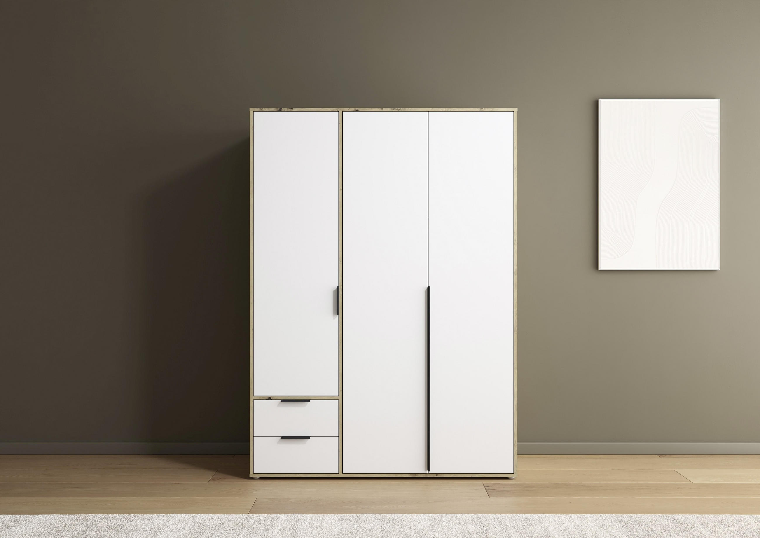 DREHTÜRENSCHRANK 140/194/53 cm 3-türig Weiß, Eiche Artisan  - Weiß/Eiche Artisan, Basics, Holzwerkstoff/Metall (140/194/53cm) - Boxxx