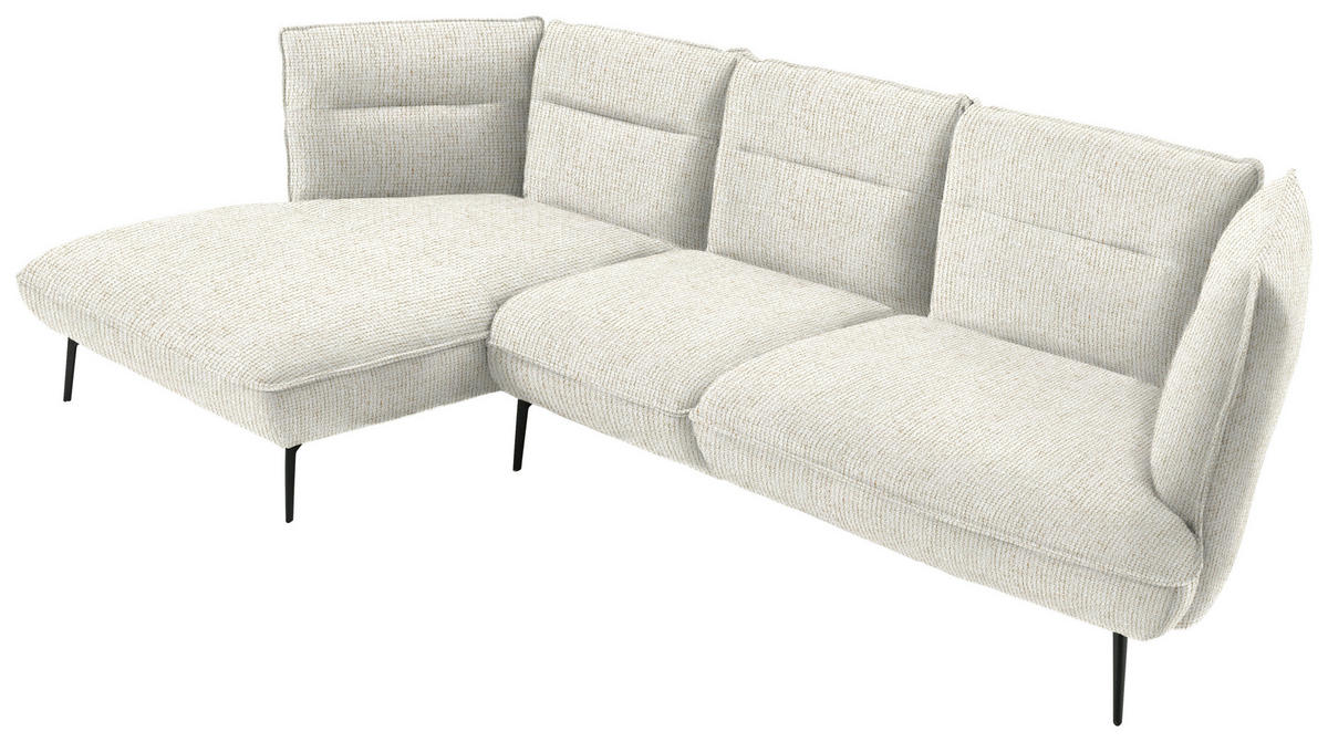ECKSOFA in Flachgewebe Creme  153/339 cm  - Creme/Schwarz, Design, Textil/Metall (153/339cm) - Moderano