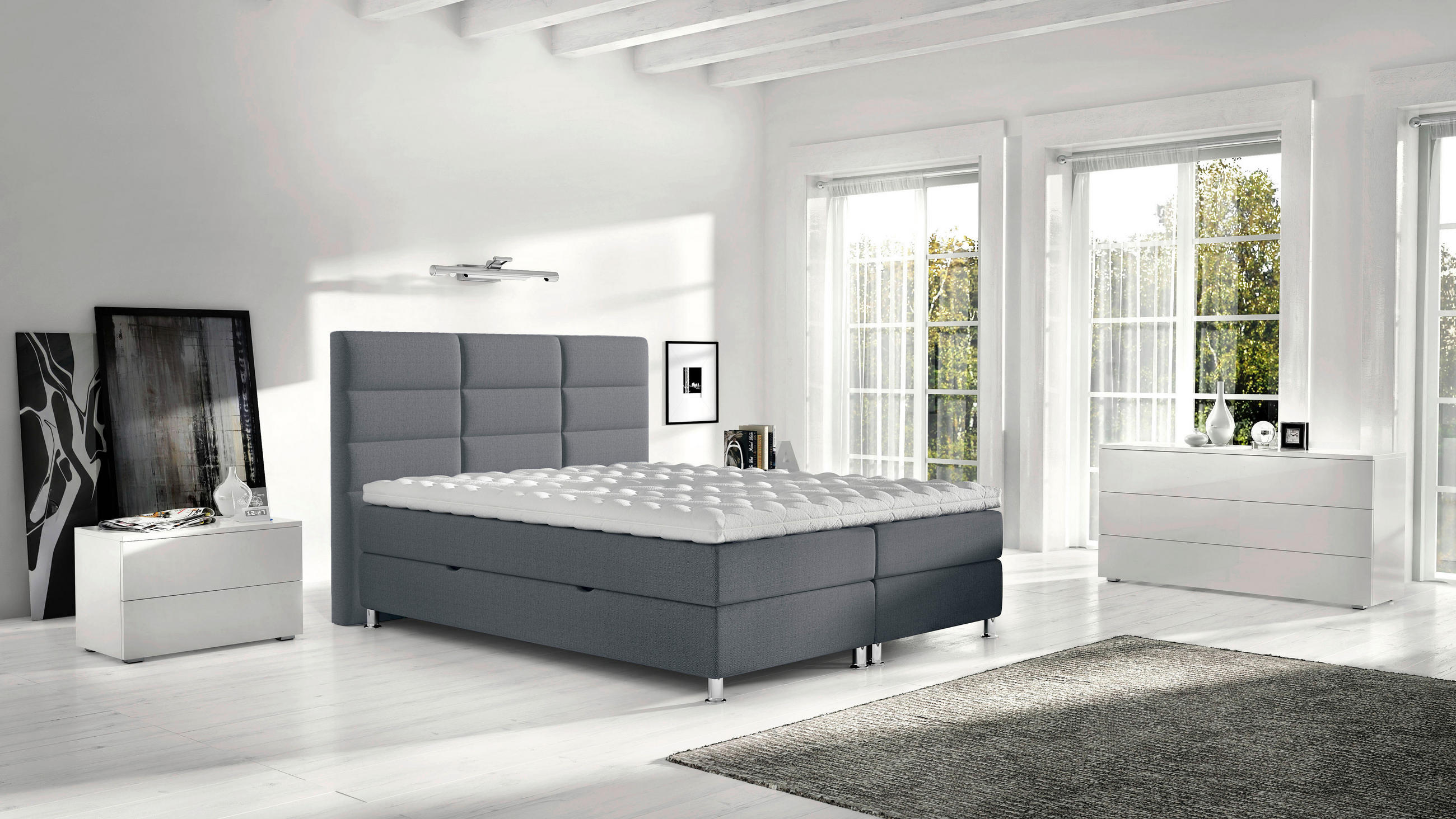 BOXBETT 140/200 cm  in Blau, Grau  - Chromfarben/Blau, KONVENTIONELL, Textil/Metall (140/200cm) - Carryhome