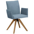 ARMLEHNSTUHL  Stoffauswahl, Typenauswahl, Sitzfläche 360° drehbar, automatische Rückholfunktion Lederlook  - Eichefarben/Hellblau, KONVENTIONELL, Holz/Textil (64/91/61cm) - Moderano