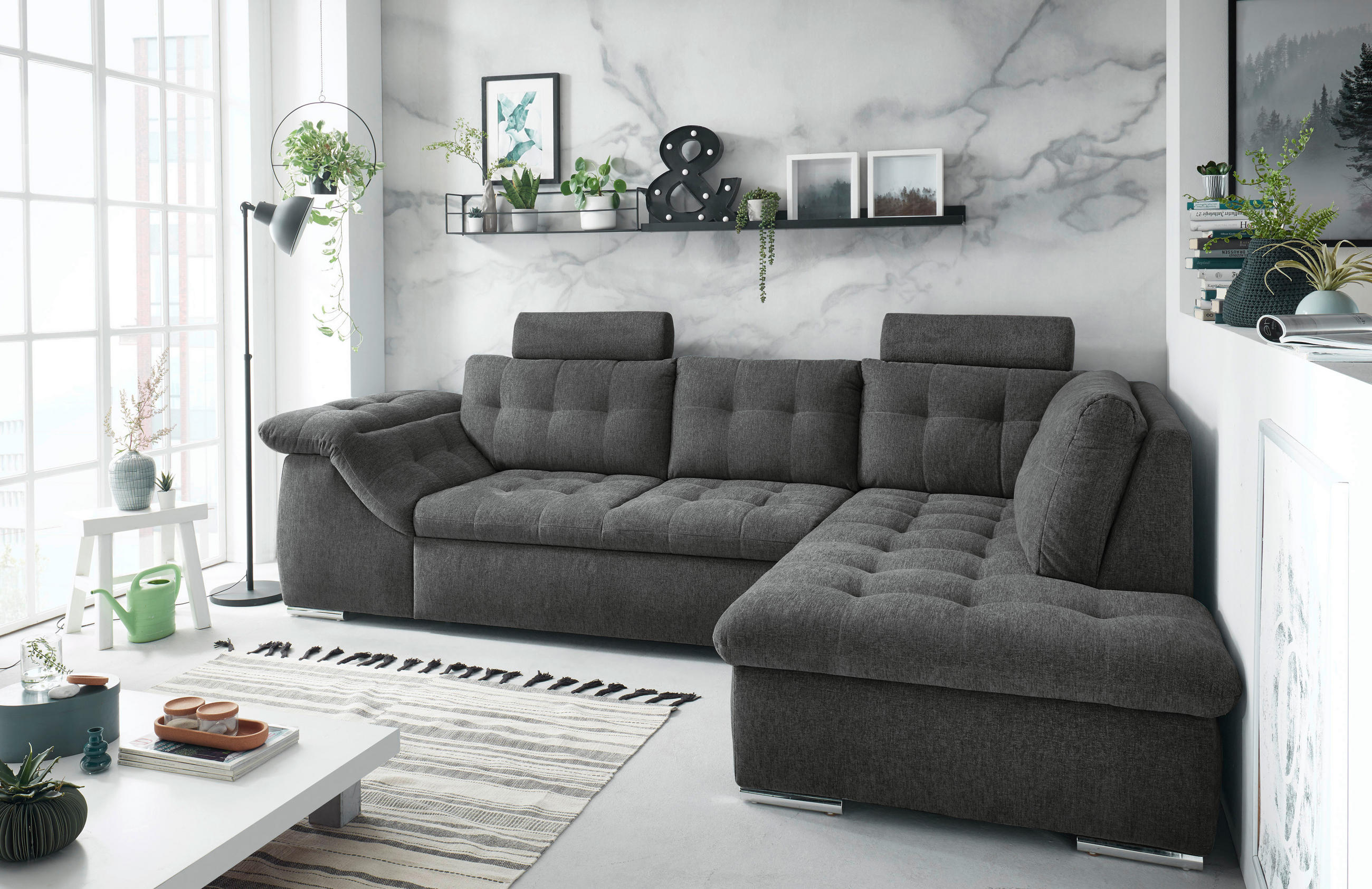 SAROKKANAPÉ textil, faalapú anyag antracit  - antracit, Konventionell, műanyag/faalapú anyag (283/193cm) - MID.YOU