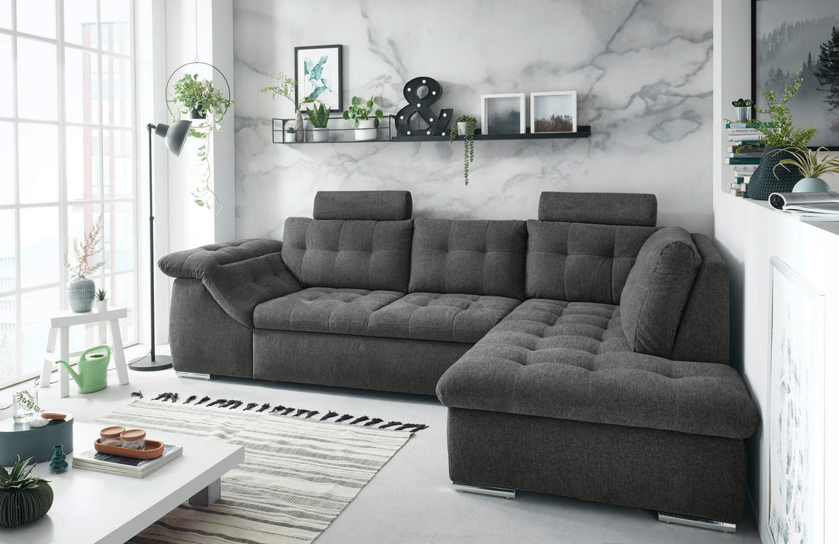 ECKSOFA in Mikrovelours Anthrazit  - Anthrazit, Konventionell, Holzwerkstoff/Kunststoff (283/193cm) - MID.YOU