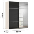 SCHWEBETÜRENSCHRANK  in Schwarz, Champagner  - Champagner/Alufarben, KONVENTIONELL, Glas/Holzwerkstoff (181/223/68cm) - Novel