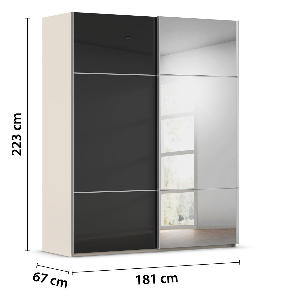 SCHWEBETÜRENSCHRANK  in Schwarz, Champagner  - Champagner/Alufarben, KONVENTIONELL, Glas/Holzwerkstoff (181/223/68cm) - Novel