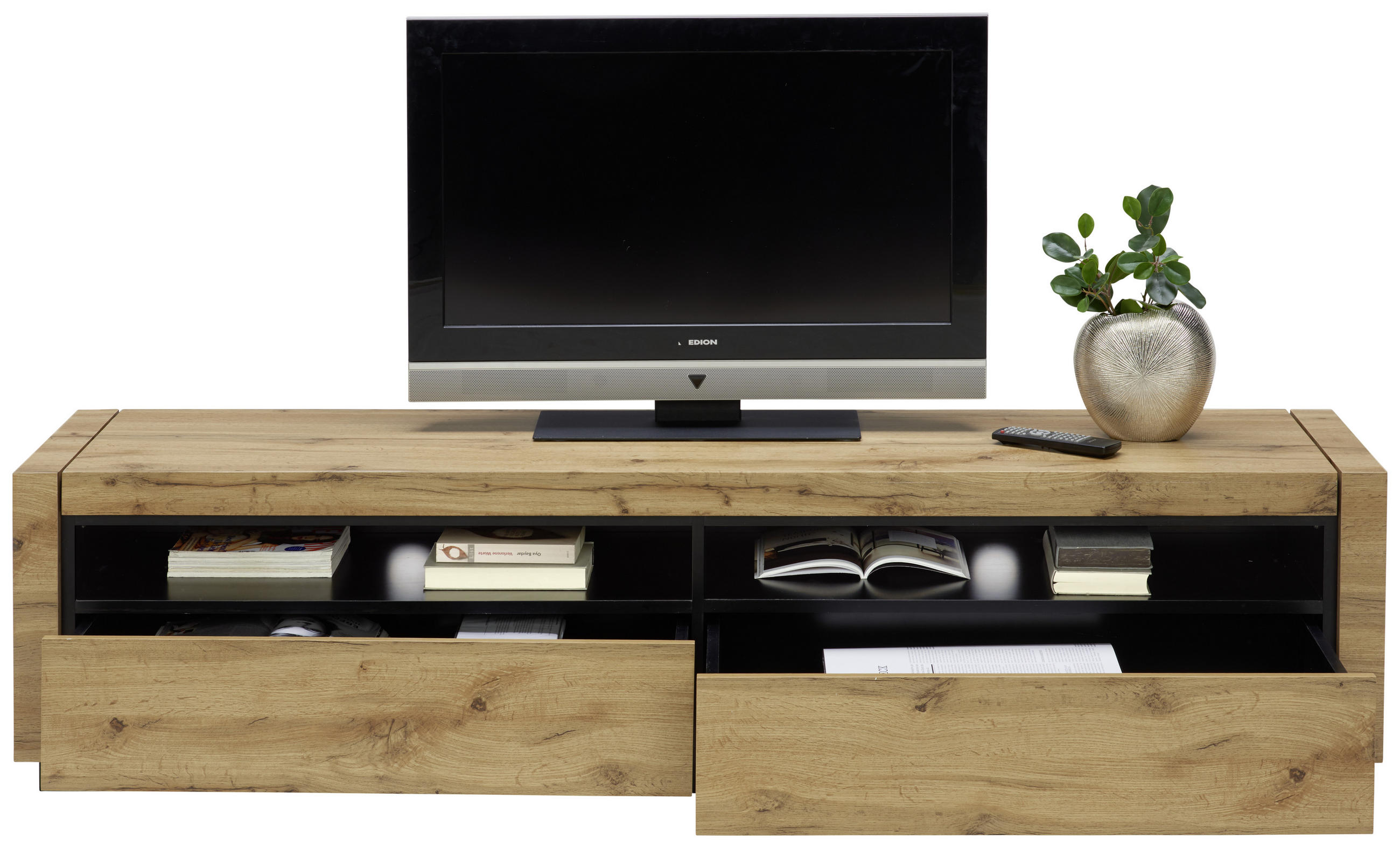 Thumbnail - Xora Lowboard, Schwarz, Eiche, Holzwerkstoff, 2 Schublade(n) Schubladen, 180x46x40 cm, Wohnzimmer, Wohnwände, Lowboards