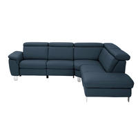 ECKSOFA in Echtleder Dunkelblau  - Alufarben/Dunkelblau, Design, Leder/Metall (271/239cm) - Cantus