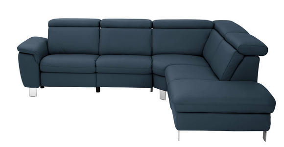 ECKSOFA in Echtleder Dunkelblau  - Alufarben/Dunkelblau, Design, Leder/Metall (271/242cm) - Cantus