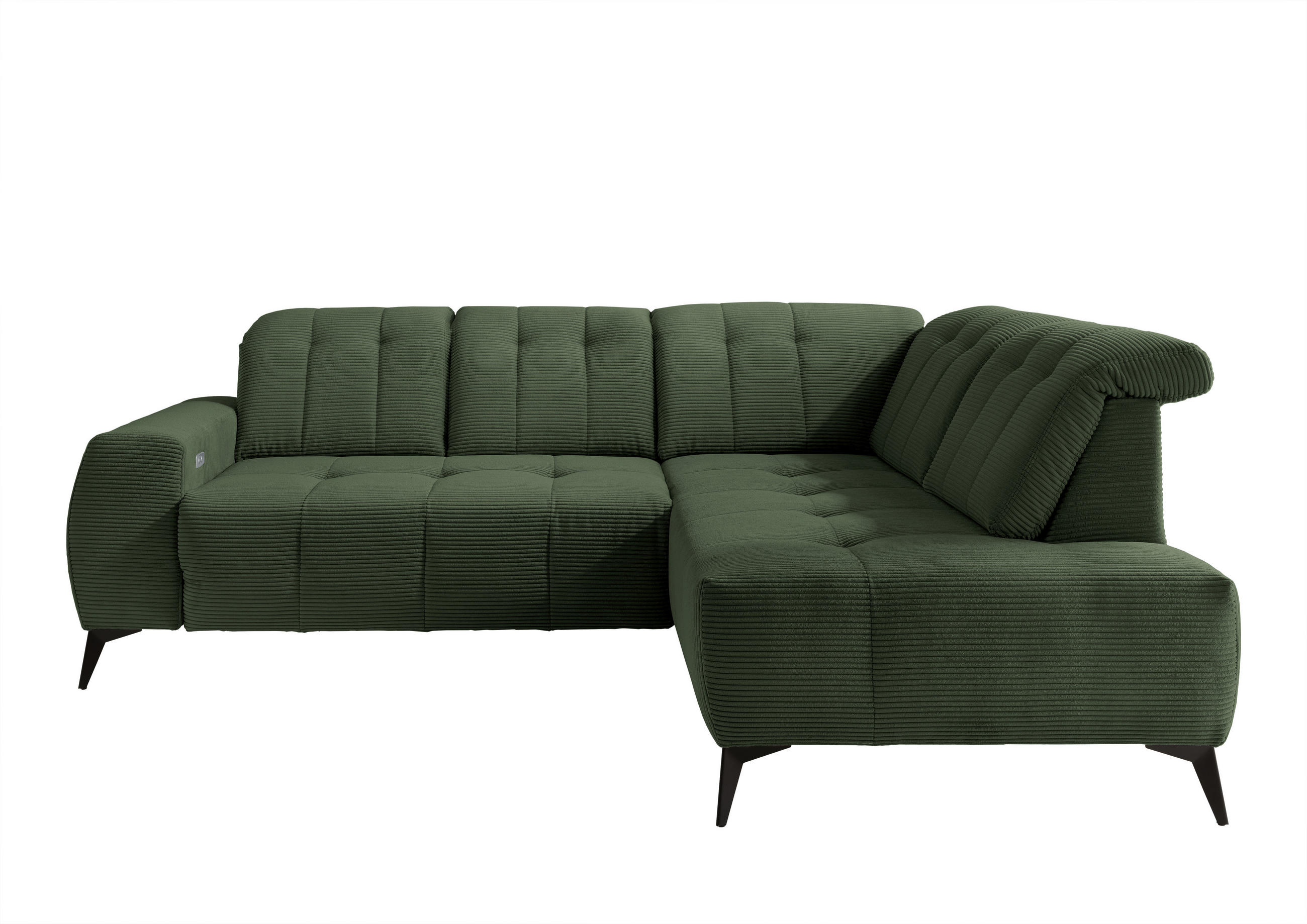 ECKSOFA in Cord Dunkelgrün  - Dunkelgrün/Schwarz, Modern, Textil/Metall (261/200cm) - Livetastic