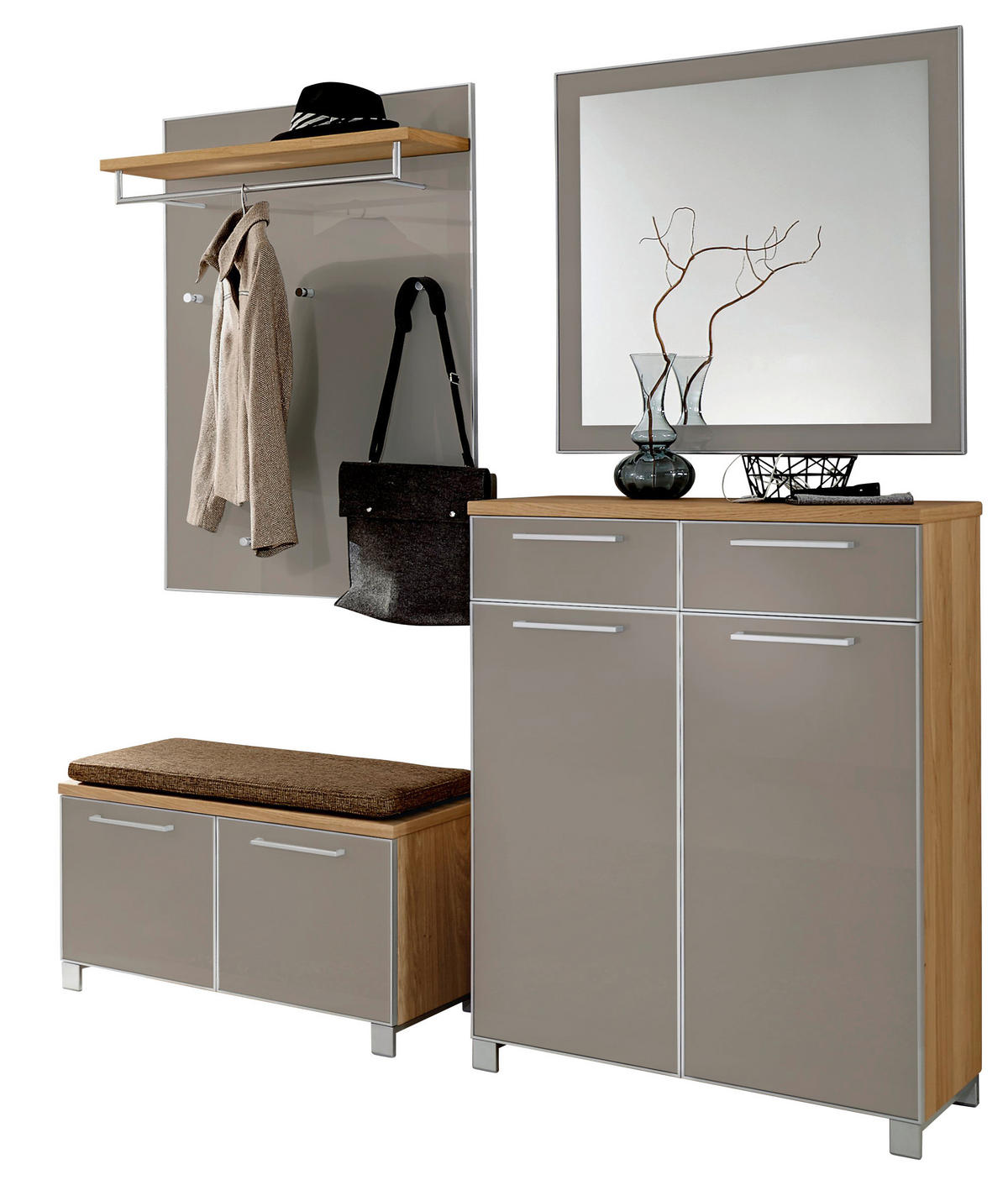 GARDEROBE 5-teilig  in 175/195/40 cm  - Taupe/Hellbraun, Design, Glas/Holz (175/195/40cm)