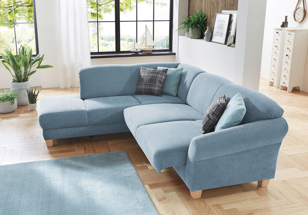 ECKSOFA in Flachgewebe Hellblau  212/257 cm  - Naturfarben/Hellblau, KONVENTIONELL, Holz/Textil (212/257cm) - Sit & More