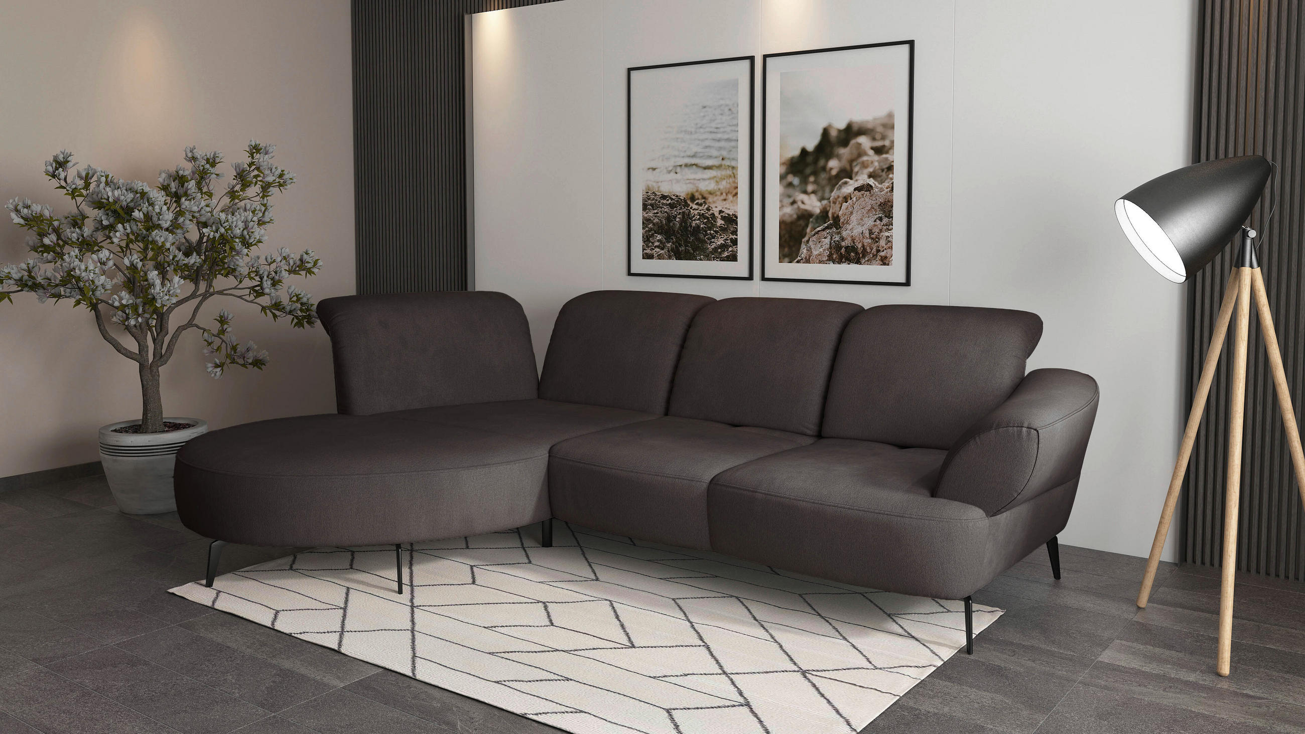 ECKSOFA in Flachgewebe Graphitfarben  - Schwarz/Graphitfarben, Modern, Textil/Metall (208/313cm) - Sit & More