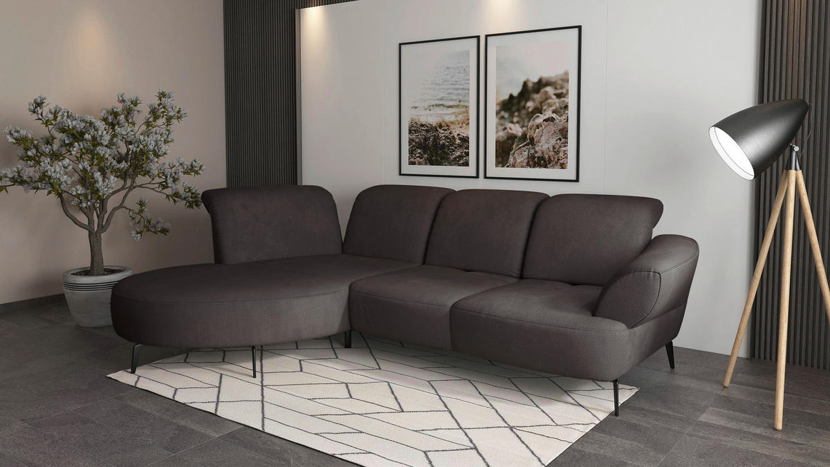 ECKSOFA in Flachgewebe Graphitfarben  - Schwarz/Graphitfarben, Modern, Textil/Metall (208/313cm) - Sit & More