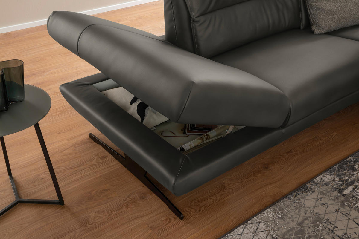 ECKSOFA Dunkelgrau Echtleder  - Dunkelgrau/Schwarz, Design, Leder/Metall (258/286cm) - Schöner Wohnen