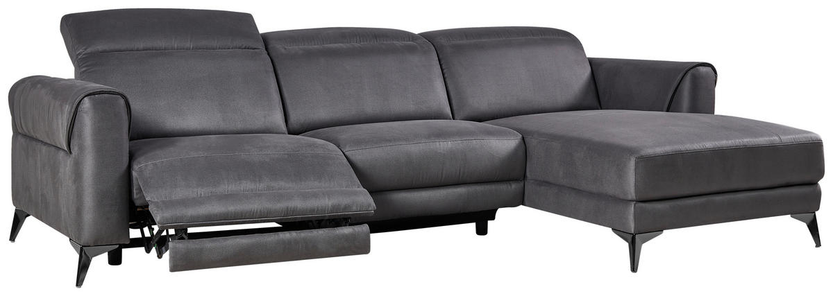ECKSOFA Grau Mikrofaser  - Schwarz/Grau, Design, Textil/Metall (273/169cm) - Livetastic