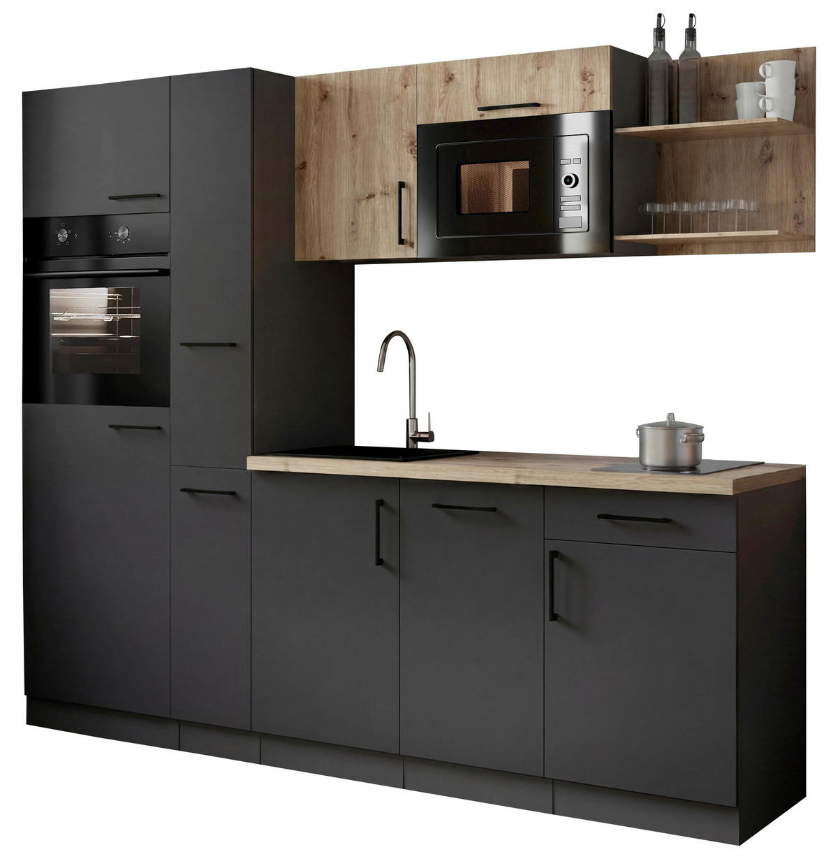 MODULKÖK 235 cm   i grå, ek Artisan  - grå/ek Artisan, Trend, metall/trämaterial (235cm) - Respekta