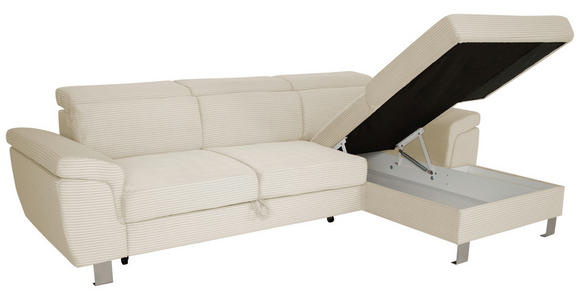 ECKSOFA inkl. Funktionen Naturfarben Cord - Silberfarben/Naturfarben, Design, Textil/Metall (250/167cm) - Xora