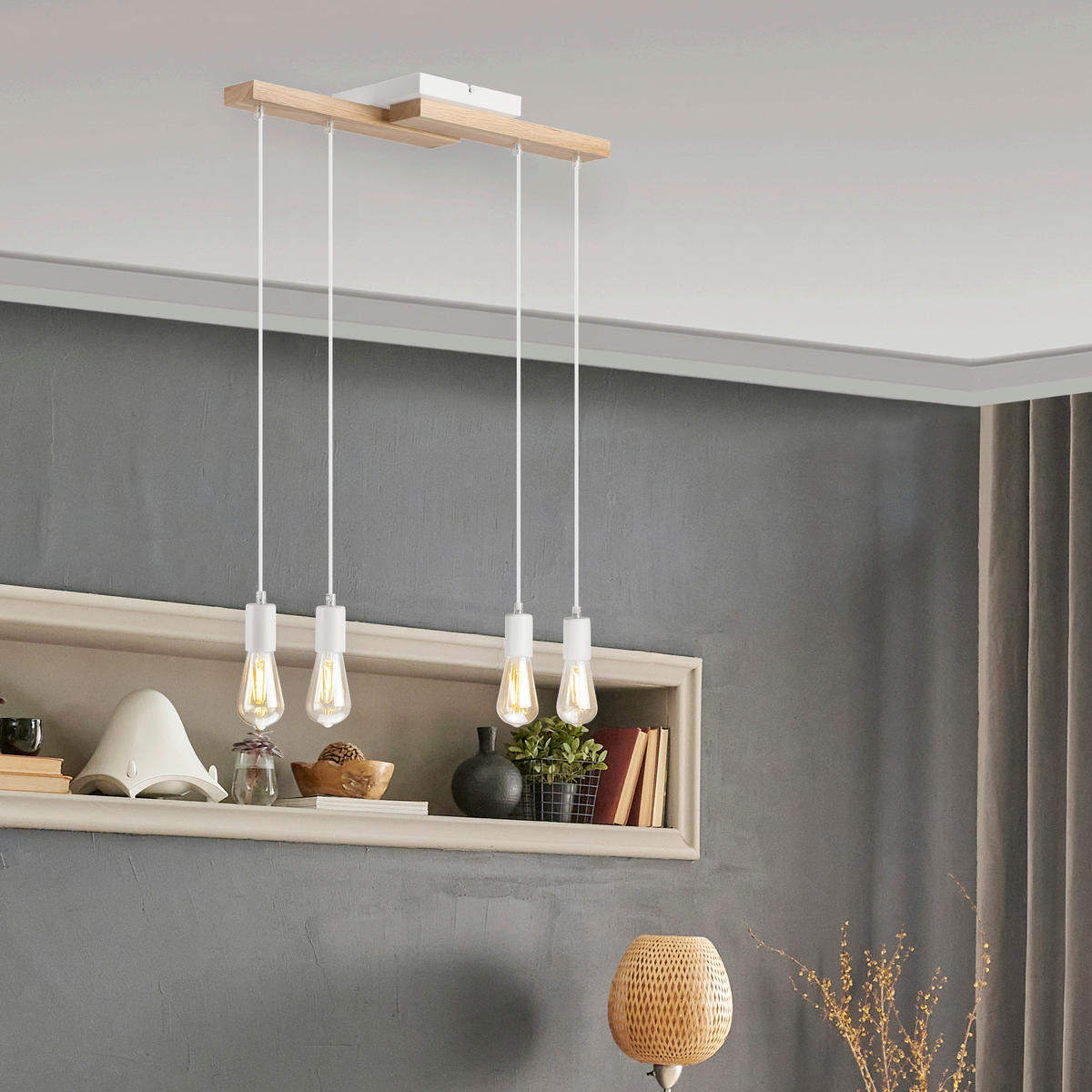 HÄNGELEUCHTE 64/84 cm  - Honigeiche/Weiß, Basics, Holz/Metall (64/84cm)