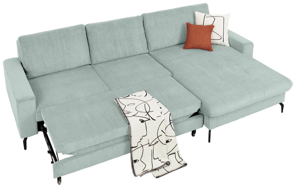 ECKSOFA in Cord Grau  - Schwarz/Grau, Design, Textil/Metall (302/180cm) - Venda