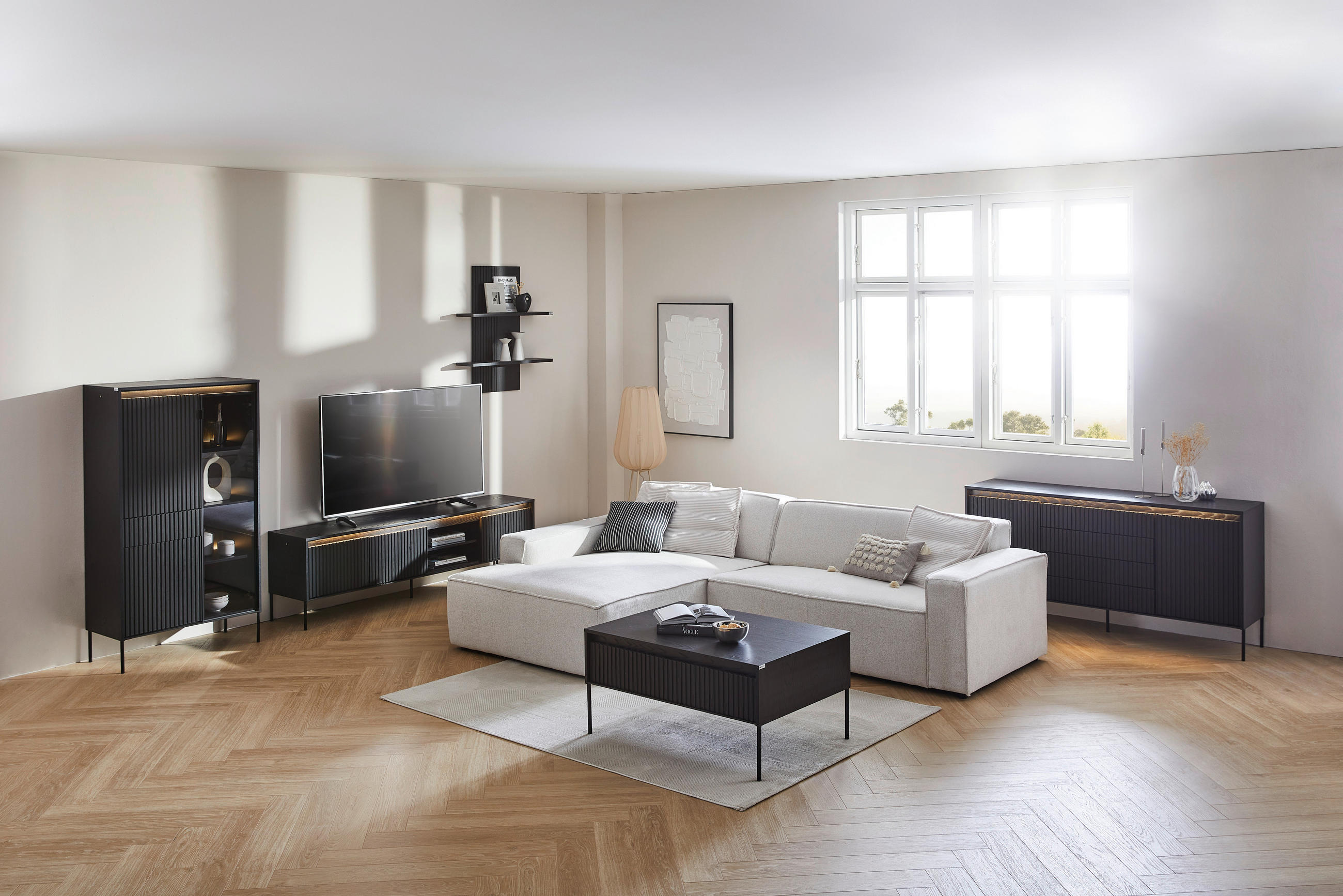 LOWBOARD  in 192/56/40 cm  - Schwarz, Trend, Holzwerkstoff/Metall (192/56/40cm) - Hom`in