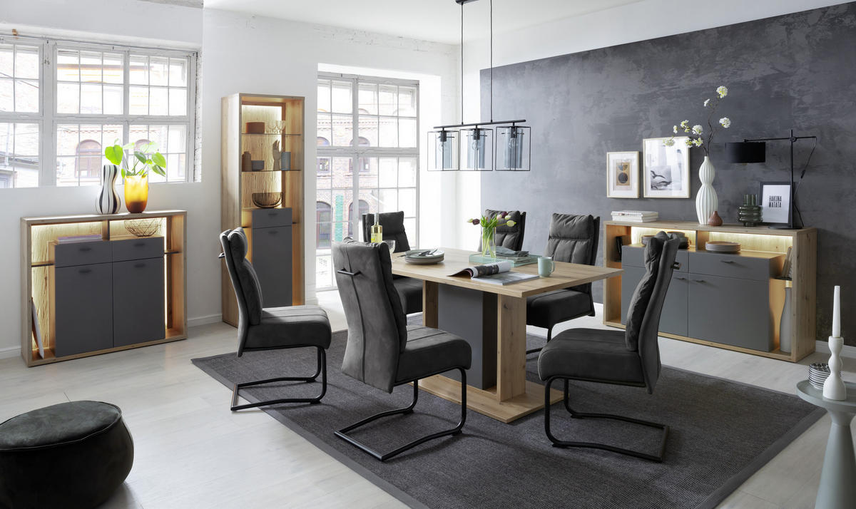 ESSTISCH in Holzwerkstoff 160/77/90 cm   - Eichefarben/Grau, Design, Holzwerkstoff (160/77/90cm) - MID.YOU