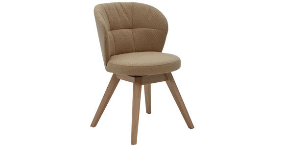 STUHL Kombination Echtleder/Stoff Kerneiche vollmassiv Beige, Eichefarben - Eichefarben/Beige, Design, Leder/Holz (55/84/57cm) - Valnatura