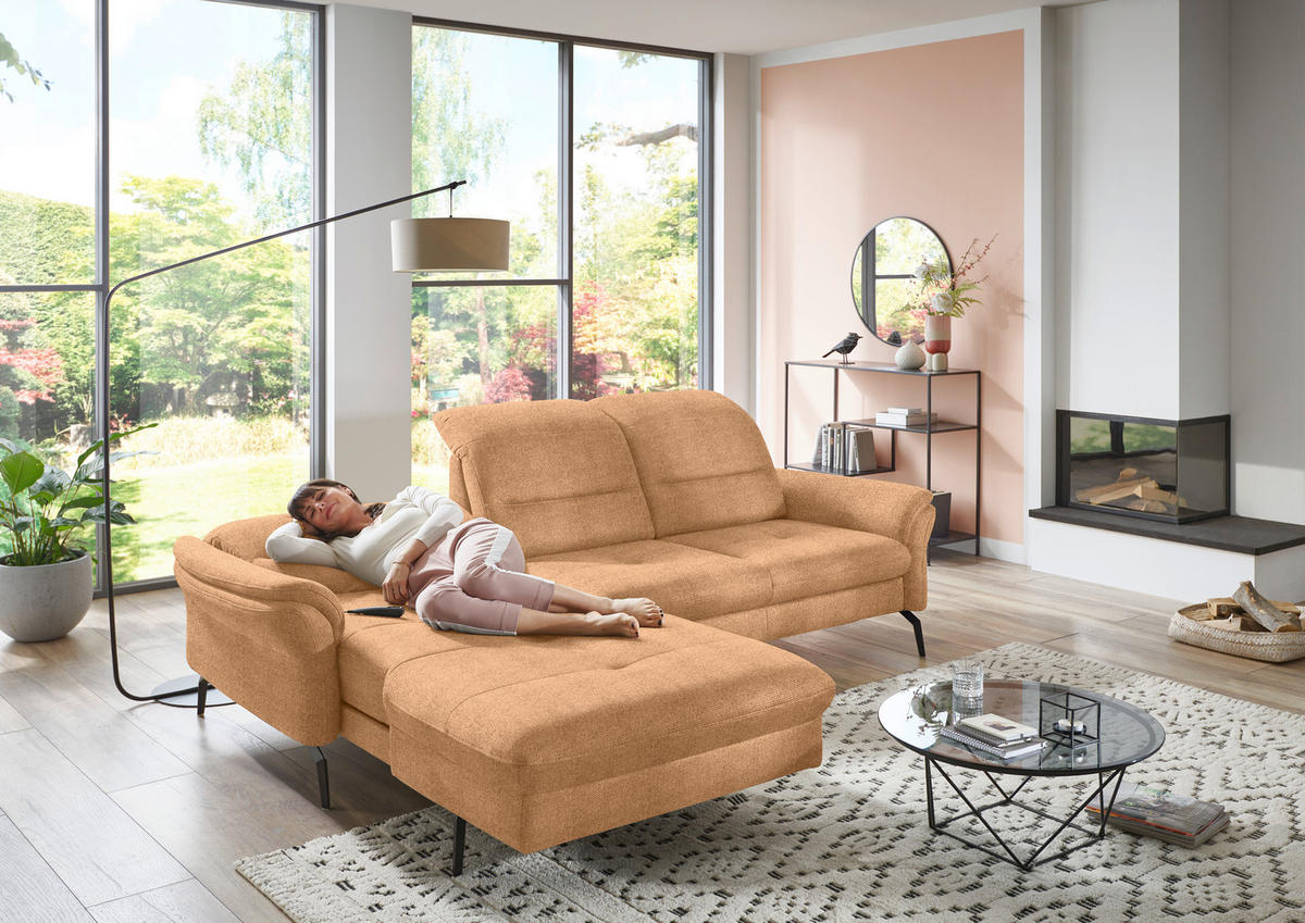 ECKSOFA in Flachgewebe Currygelb  - Currygelb/Schwarz, Konventionell, Textil/Metall (181/260cm) - Beldomo Speed