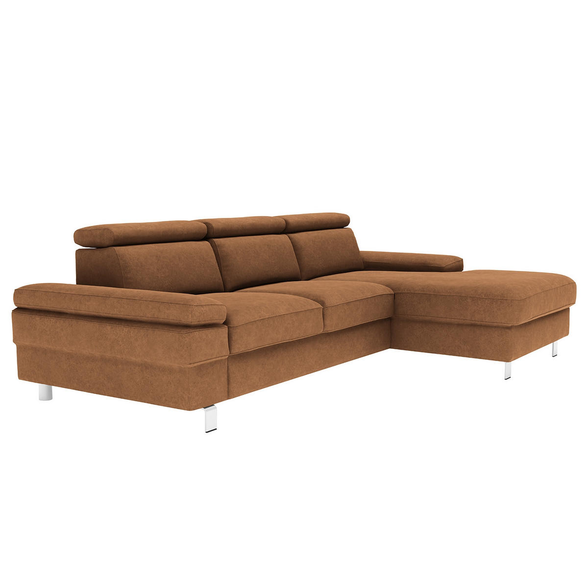 ECKSOFA in Mikrofaser Braun  - Silberfarben/Braun, Konventionell, Textil/Metall (182/82/259cm) - Trendmanufaktur