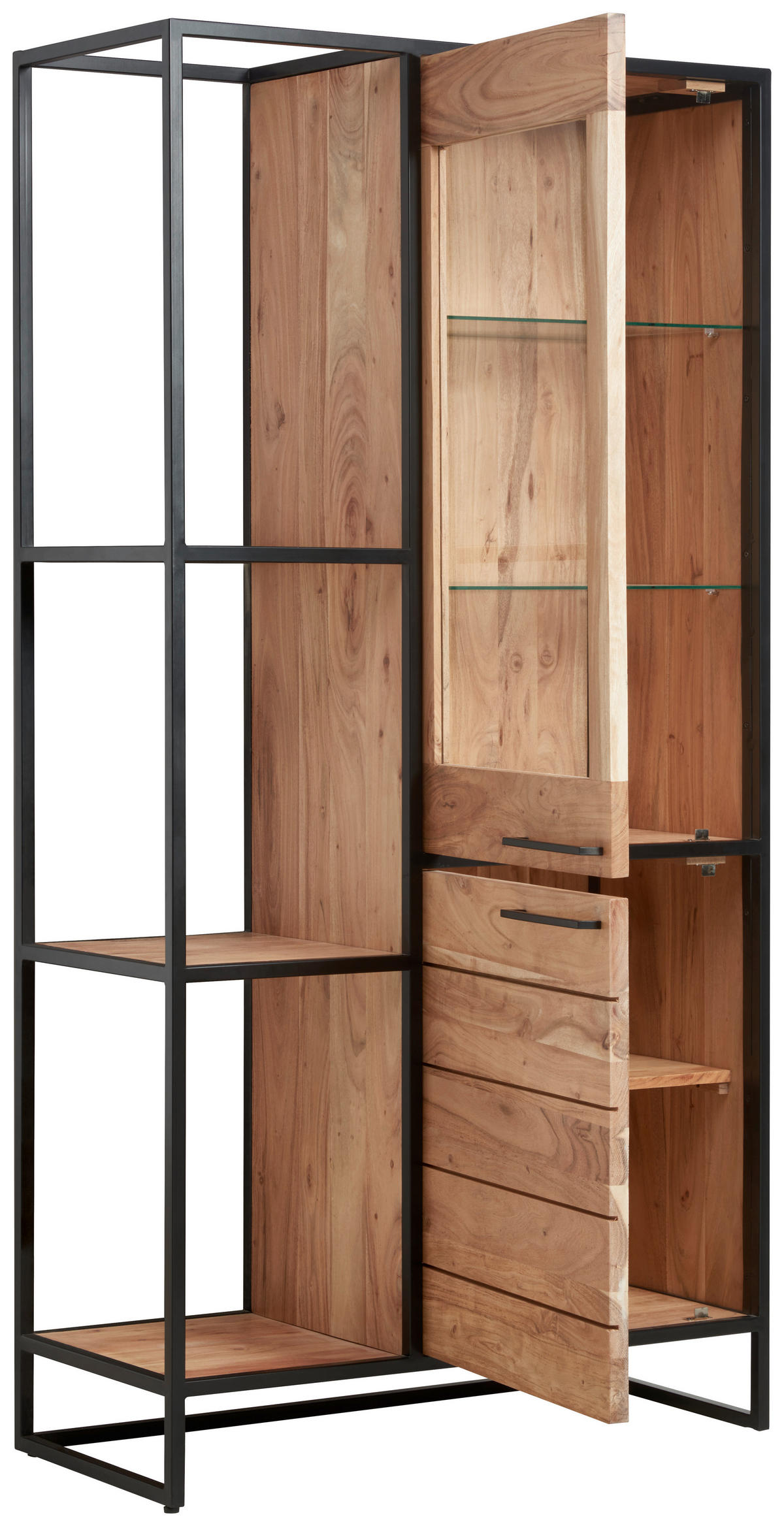 VITRINE in massiv Akazie Honig, Schwarz  - Schwarz/Honig, Design, Glas/Holz (93/184/42cm) - MID.YOU