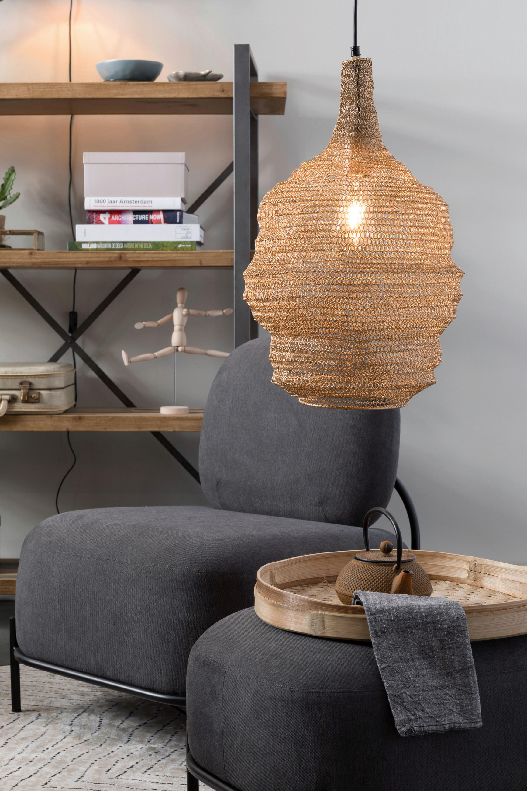 HÄNGELEUCHTE LENA 37/155 cm   - Messingfarben, Design, Metall (37/155cm) - Zuiver