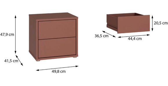 NACHTSCHRANK 50/48/42 cm  - Silberfarben/Terracotta, Trend, Holzwerkstoff/Kunststoff (50/48/42cm) - Carryhome