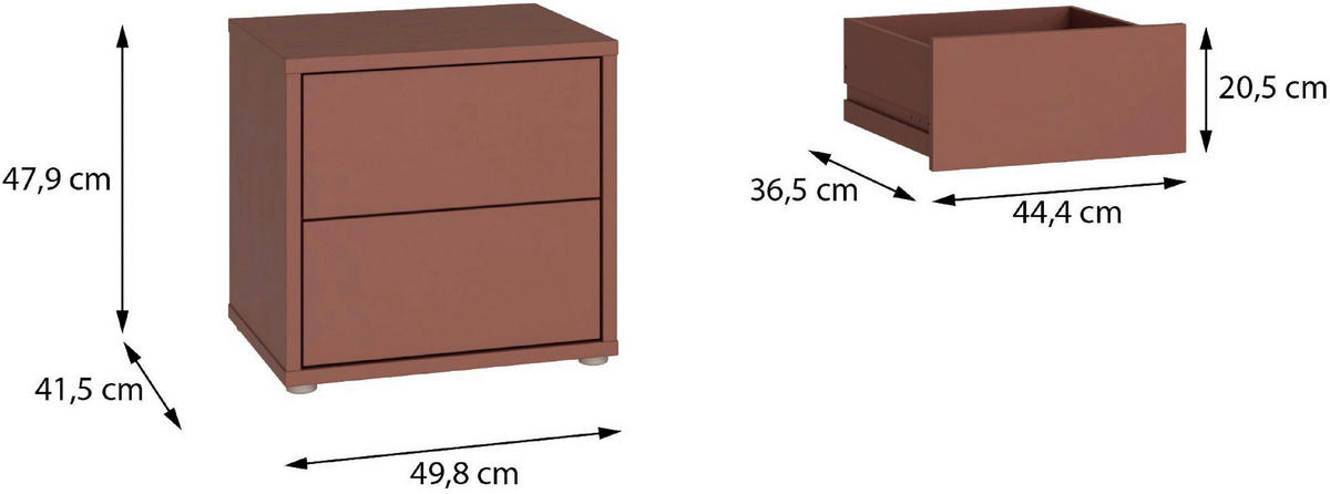NACHTSCHRANK 50/48/42 cm  - Silberfarben/Terracotta, Trend, Holzwerkstoff/Kunststoff (50/48/42cm) - Carryhome