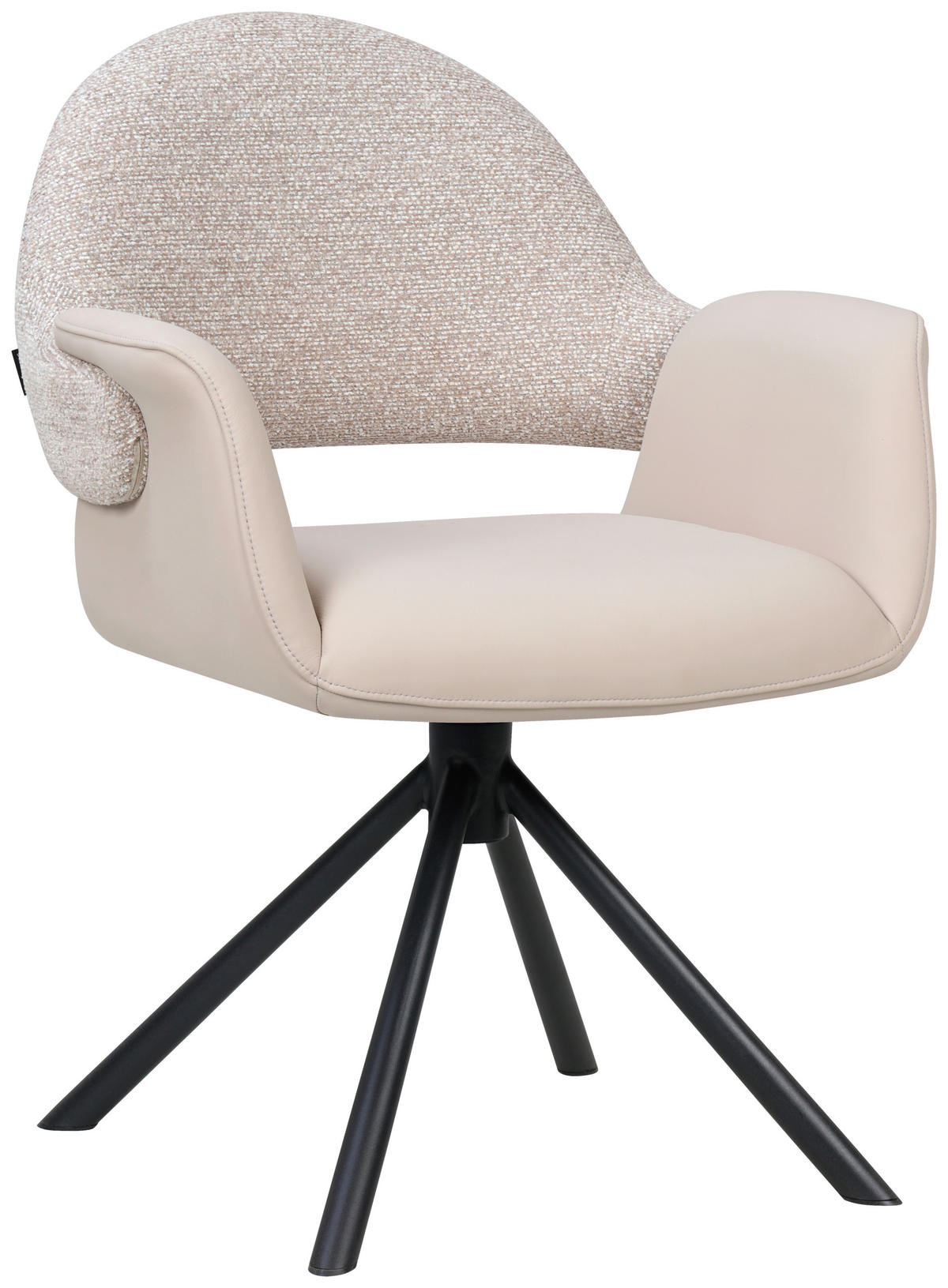 ARMLEHNSTUHL  Sitzfläche 360° drehbar, inklusive Armlehnen, automatische Rückholfunktion Webstoff Echtleder  - Beige/Schwarz, Design, Leder/Textil (62,5/86/64cm) - Novel