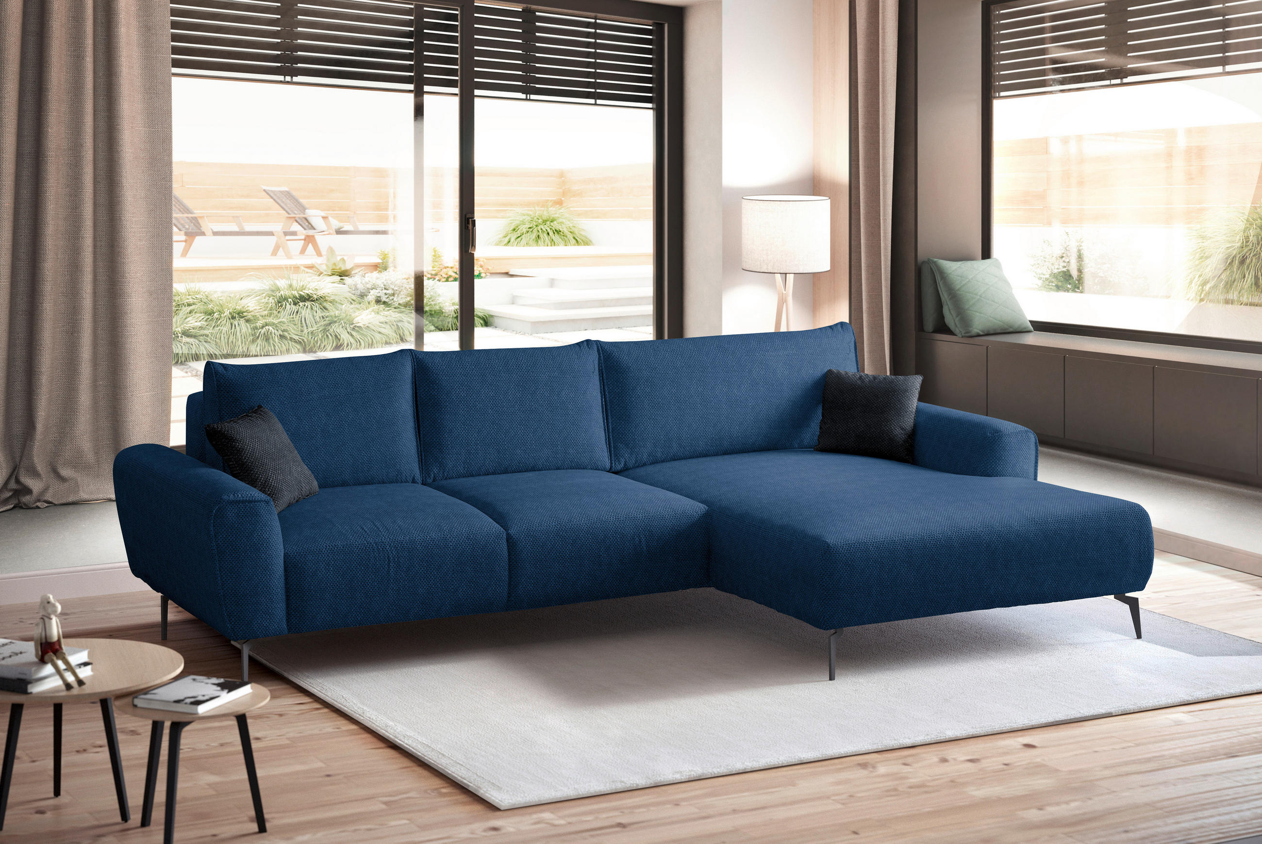 ECKSOFA in Webstoff Blau  - Blau/Schwarz, Design, Textil/Metall (272/170cm) - Welnova