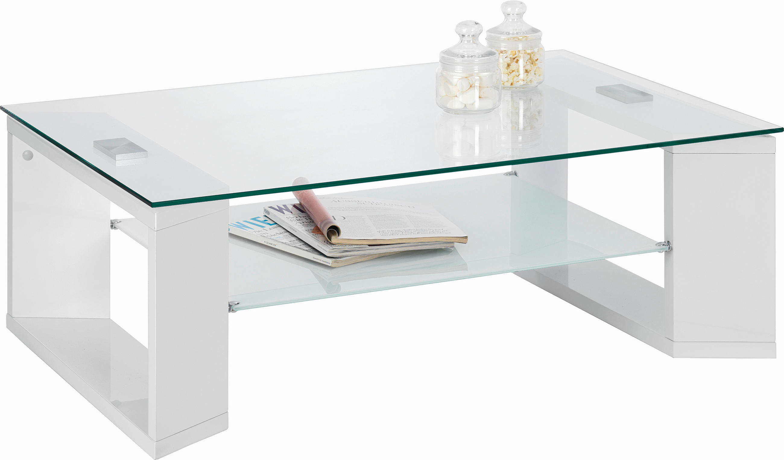 KLUBSKA MIZA, bela, bela, visoki sijaj  - bela/visoki sijaj, Basics, steklo/leseni material (104/70/38cm) - Carryhome